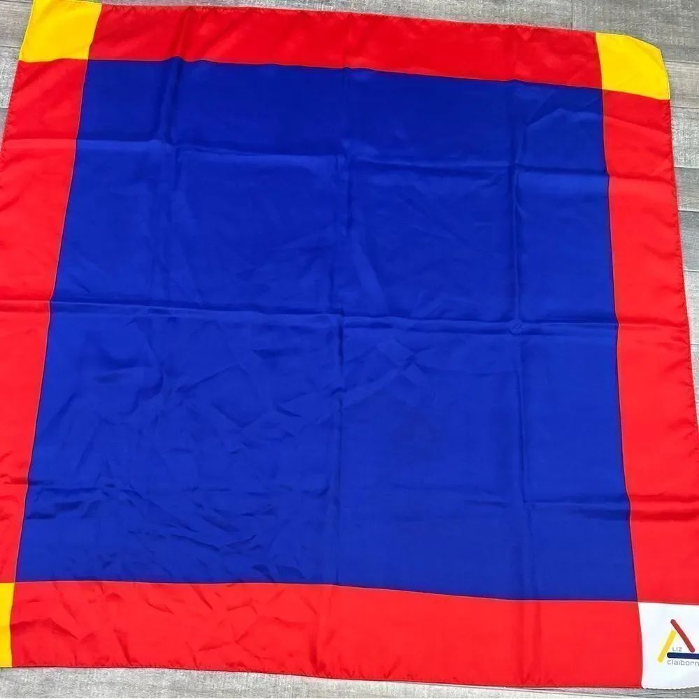 Vintage women’s Liz Claiborne red blue and gold 34x 34 scarf.